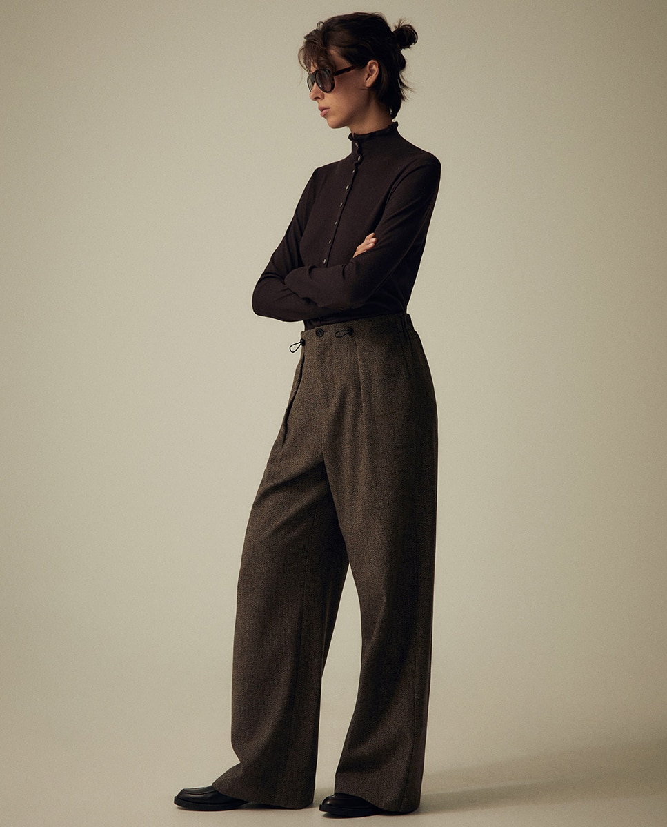 Pantalón tweed fruncido - Sfera - Marrón Marrón-2