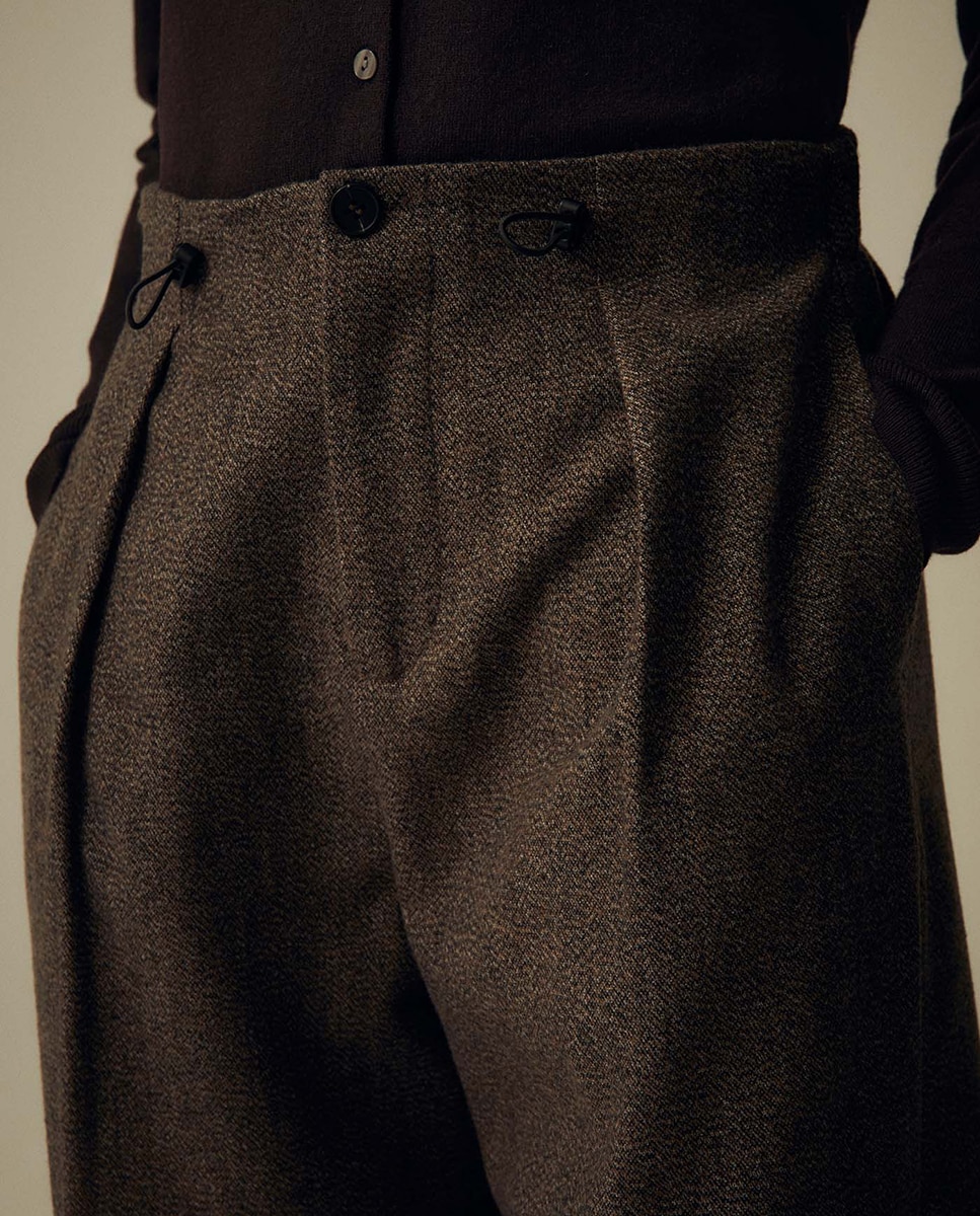 Pantalón tweed fruncido - Sfera - Marrón Marrón-5