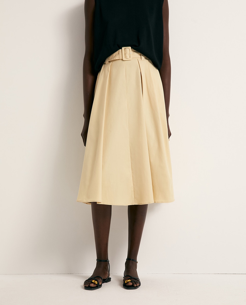 Saia Midi com Cinto Amarelo-claro-2