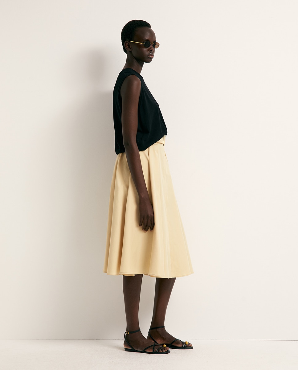 Saia Midi com Cinto Amarelo-claro-3