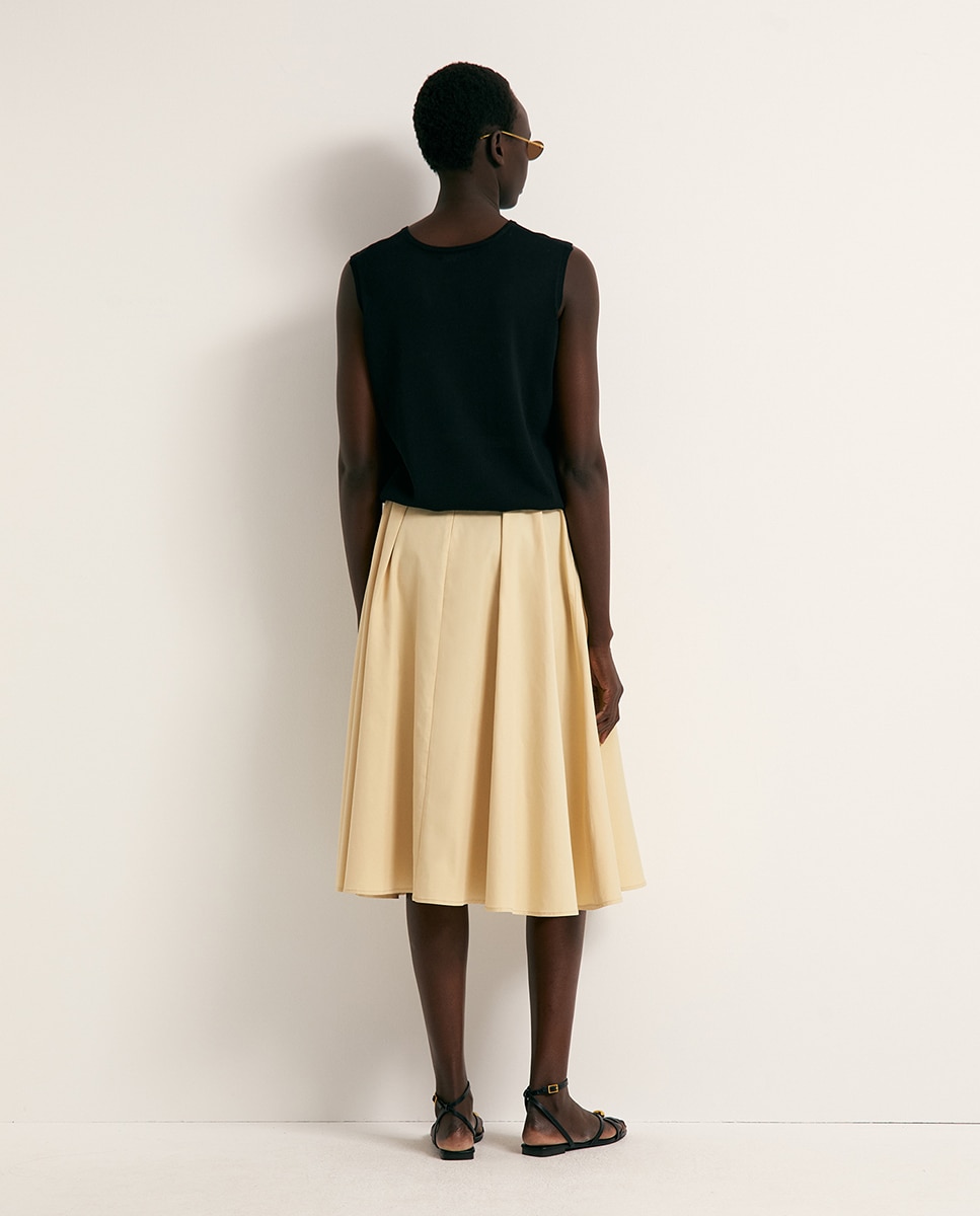 Saia Midi com Cinto Amarelo-claro-4