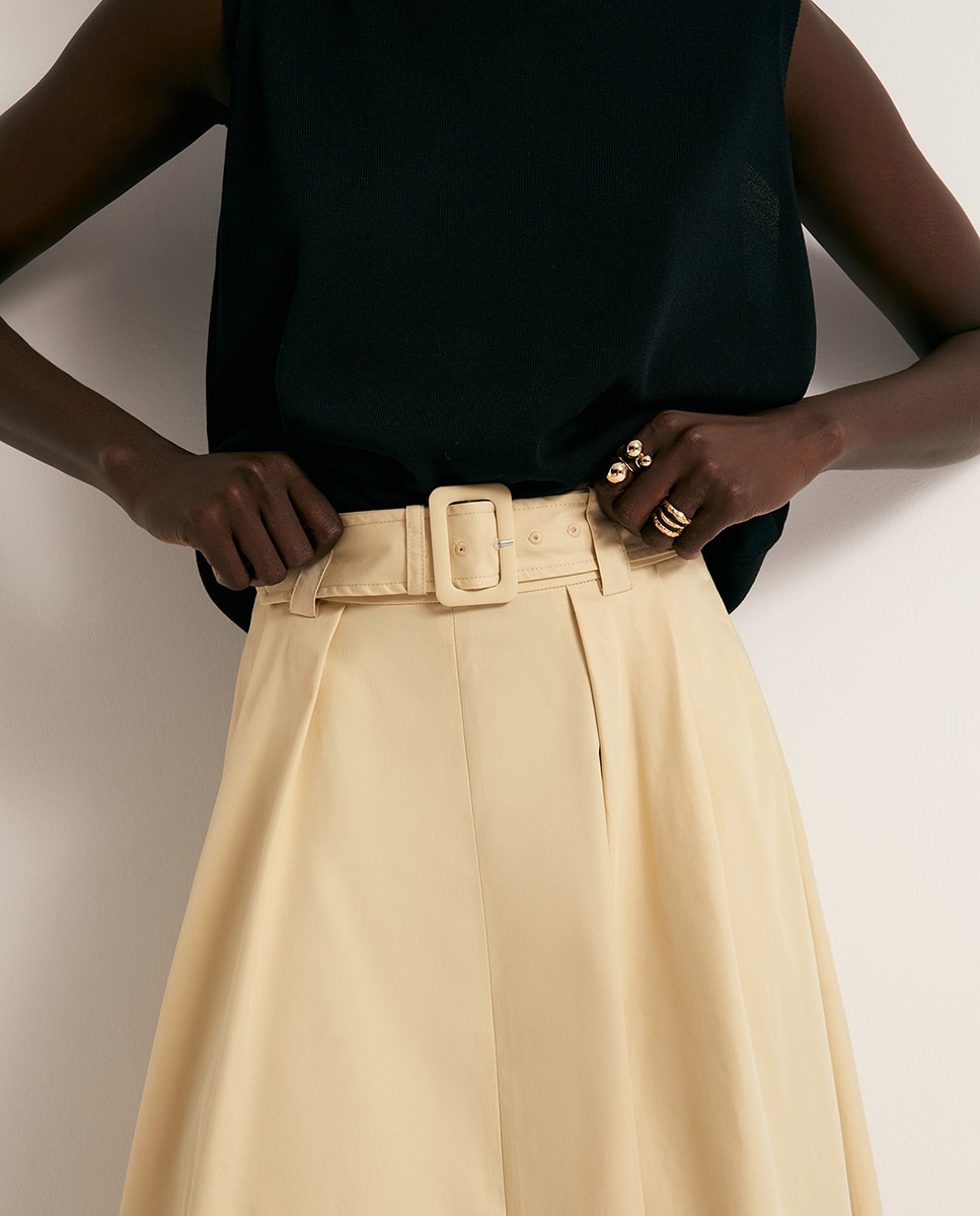 Saia Midi com Cinto Amarelo-claro-5