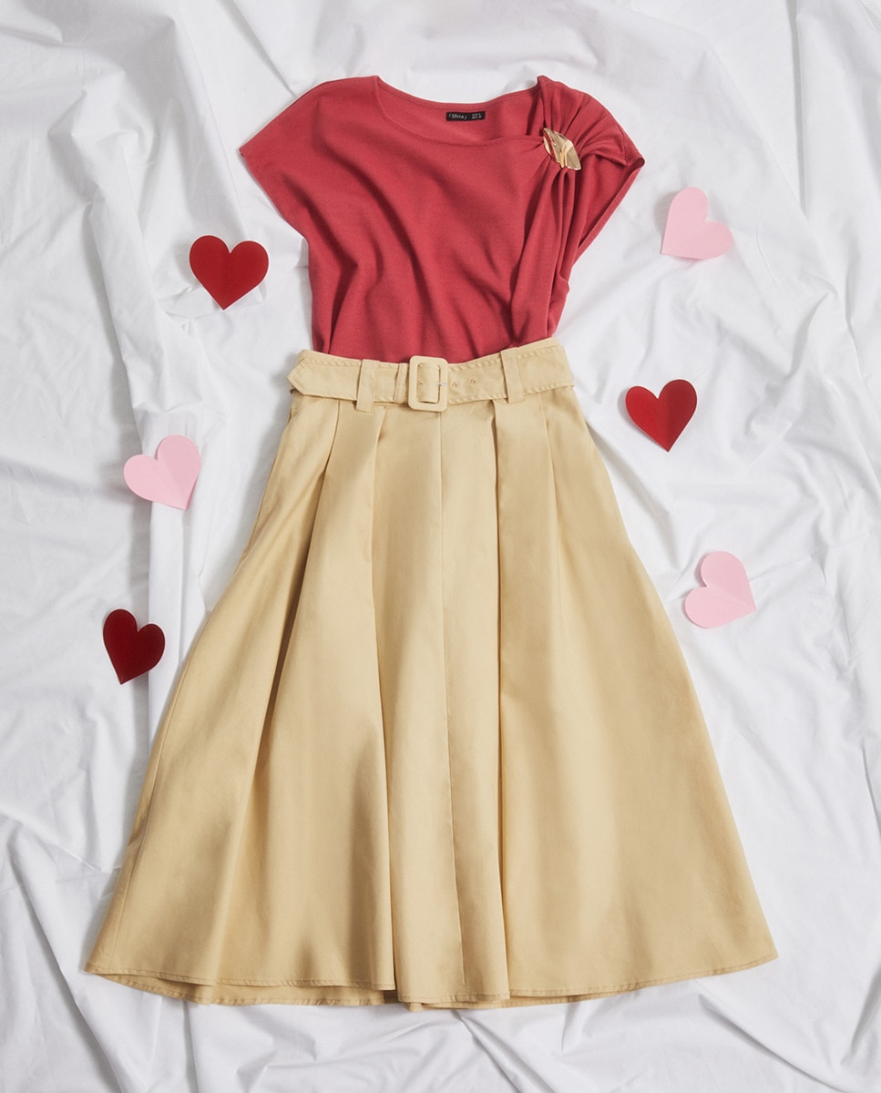 Saia Midi com Cinto Amarelo-claro-7