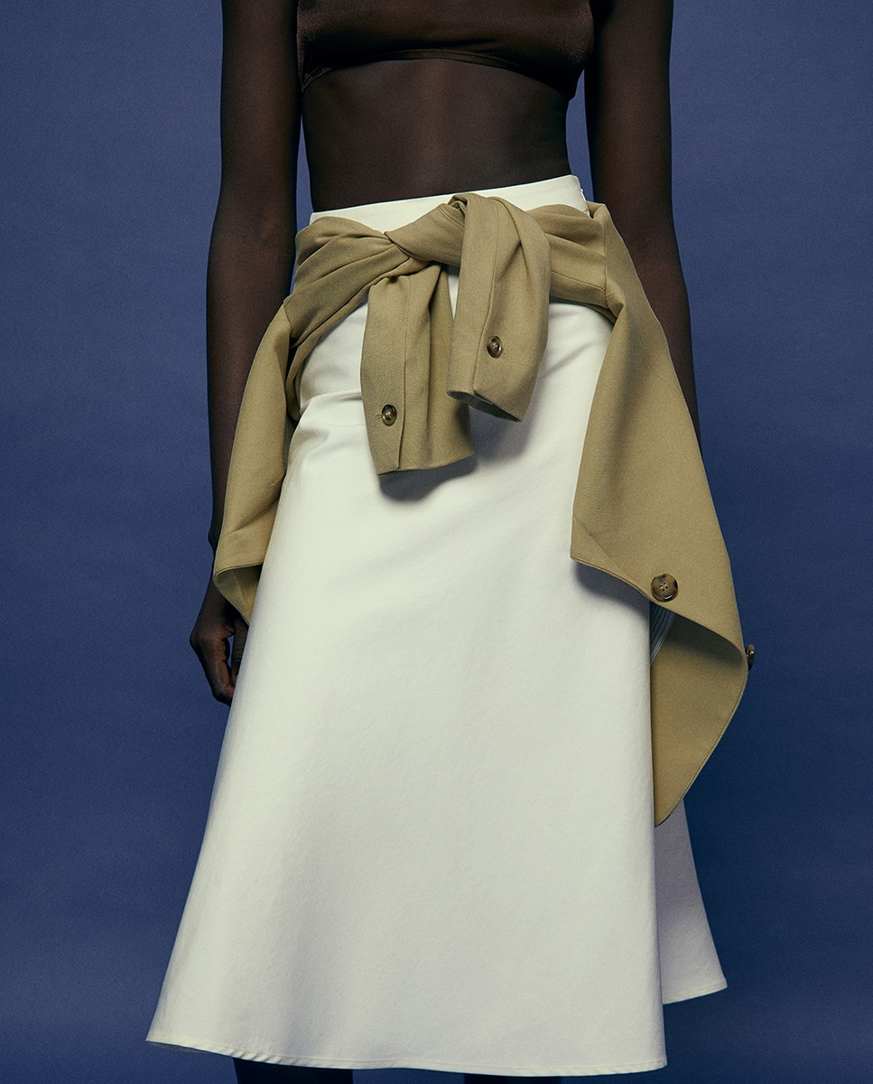 Saia midi com camada Branco-3