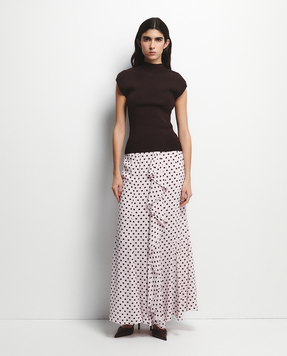 Saia com Folho às Bolinhas Branco-3