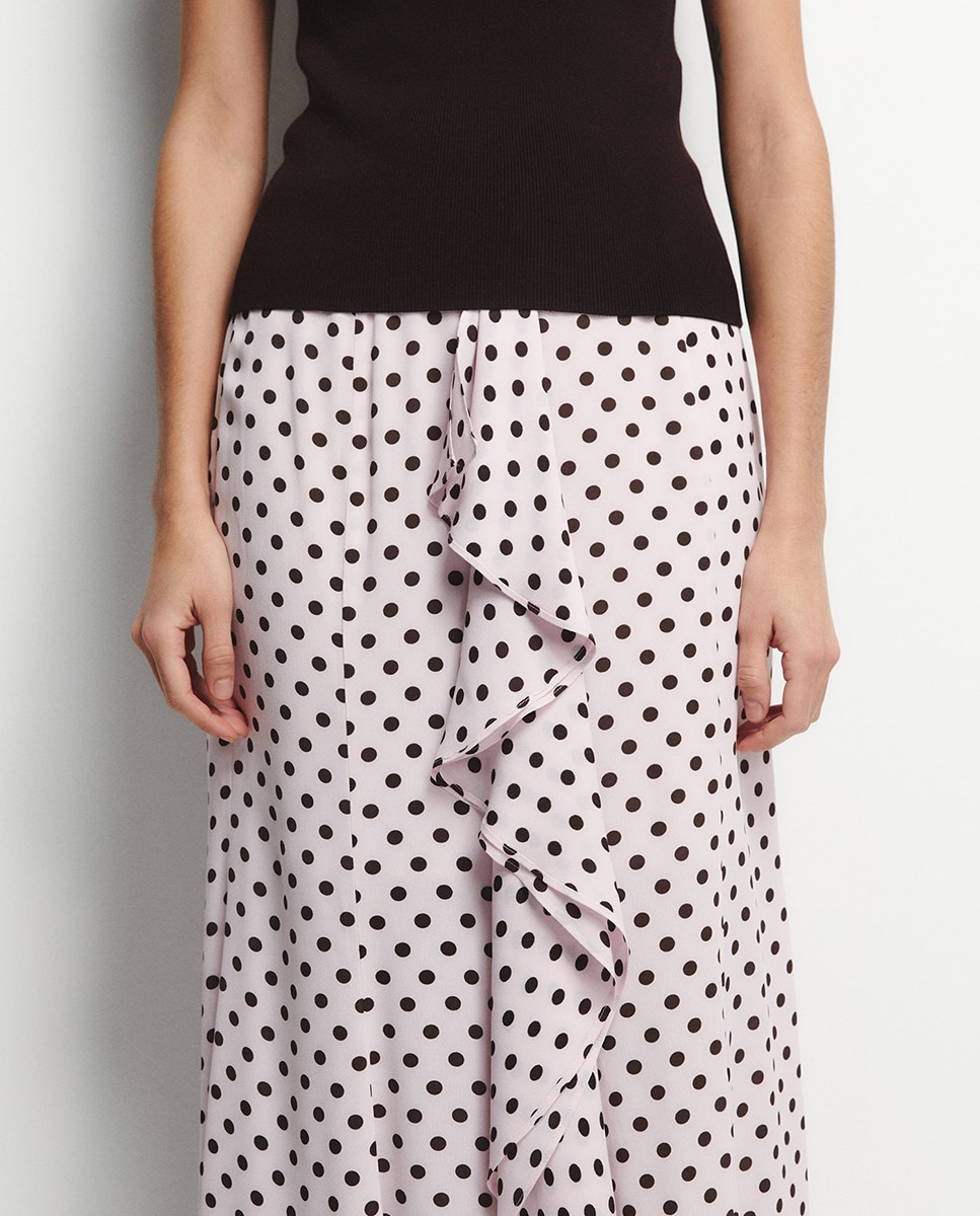 Saia com Folho às Bolinhas Branco-8