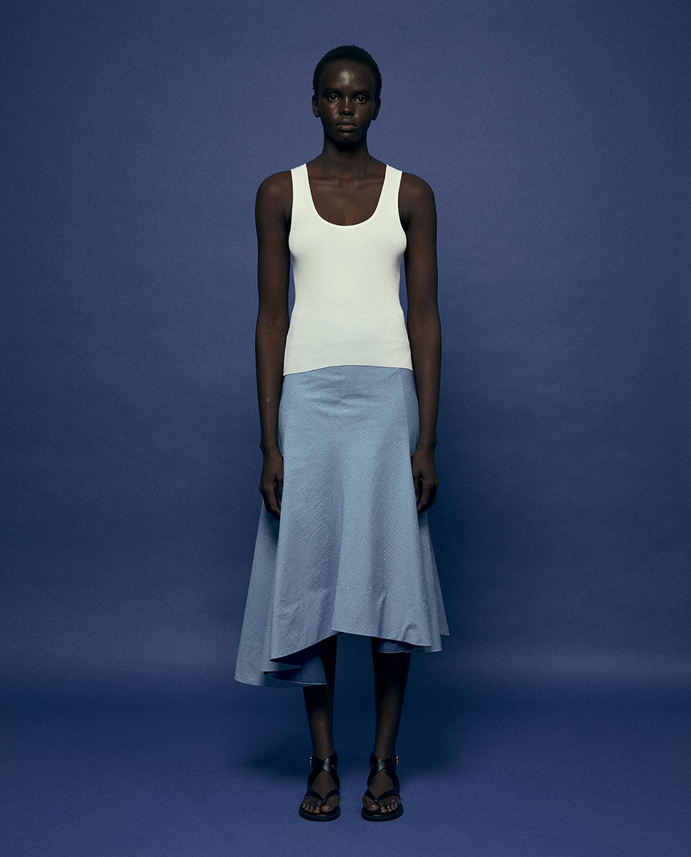 Saia às Riscas com Brilho Azul-claro-1