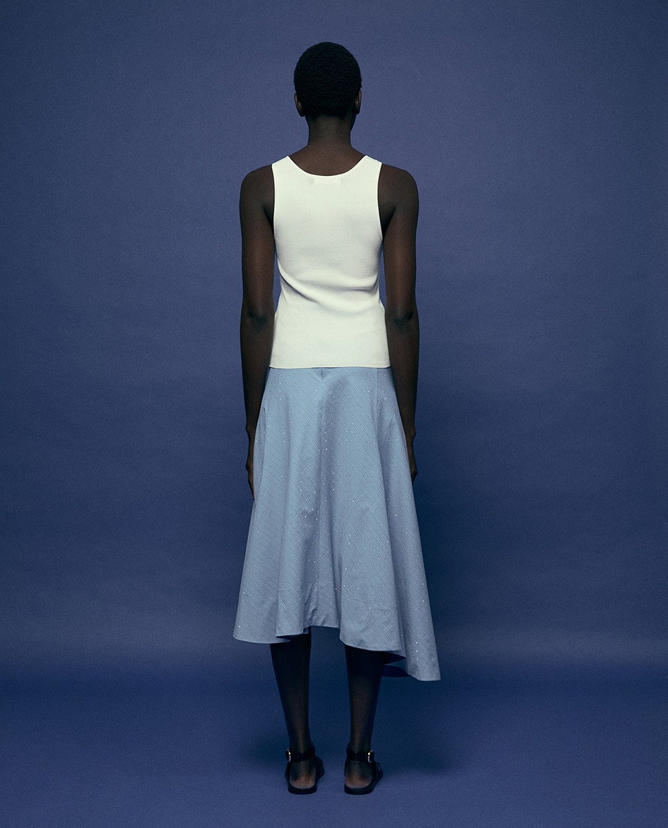 Saia às Riscas com Brilho Azul-claro-4