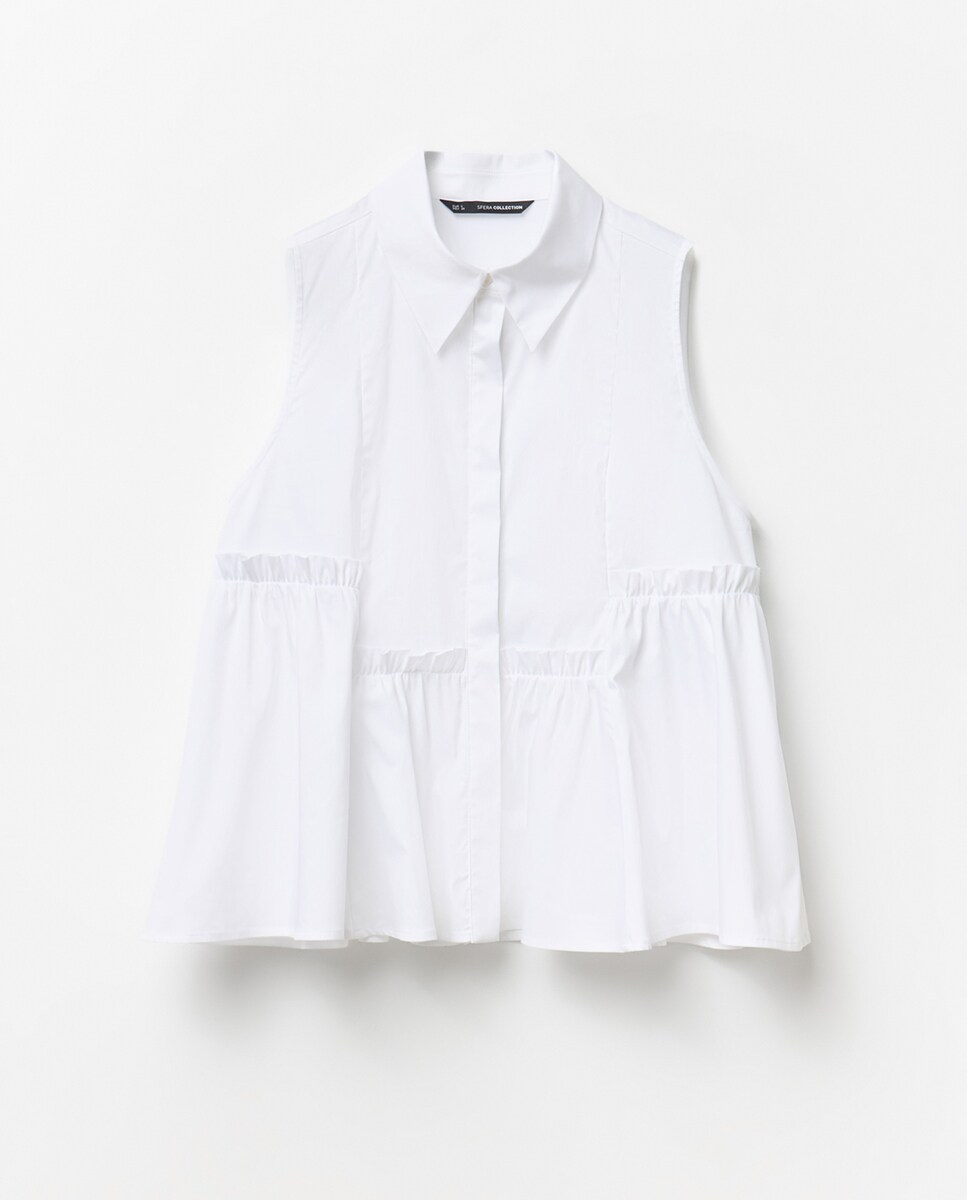 Camisa Rodada com Folhos Branco-6