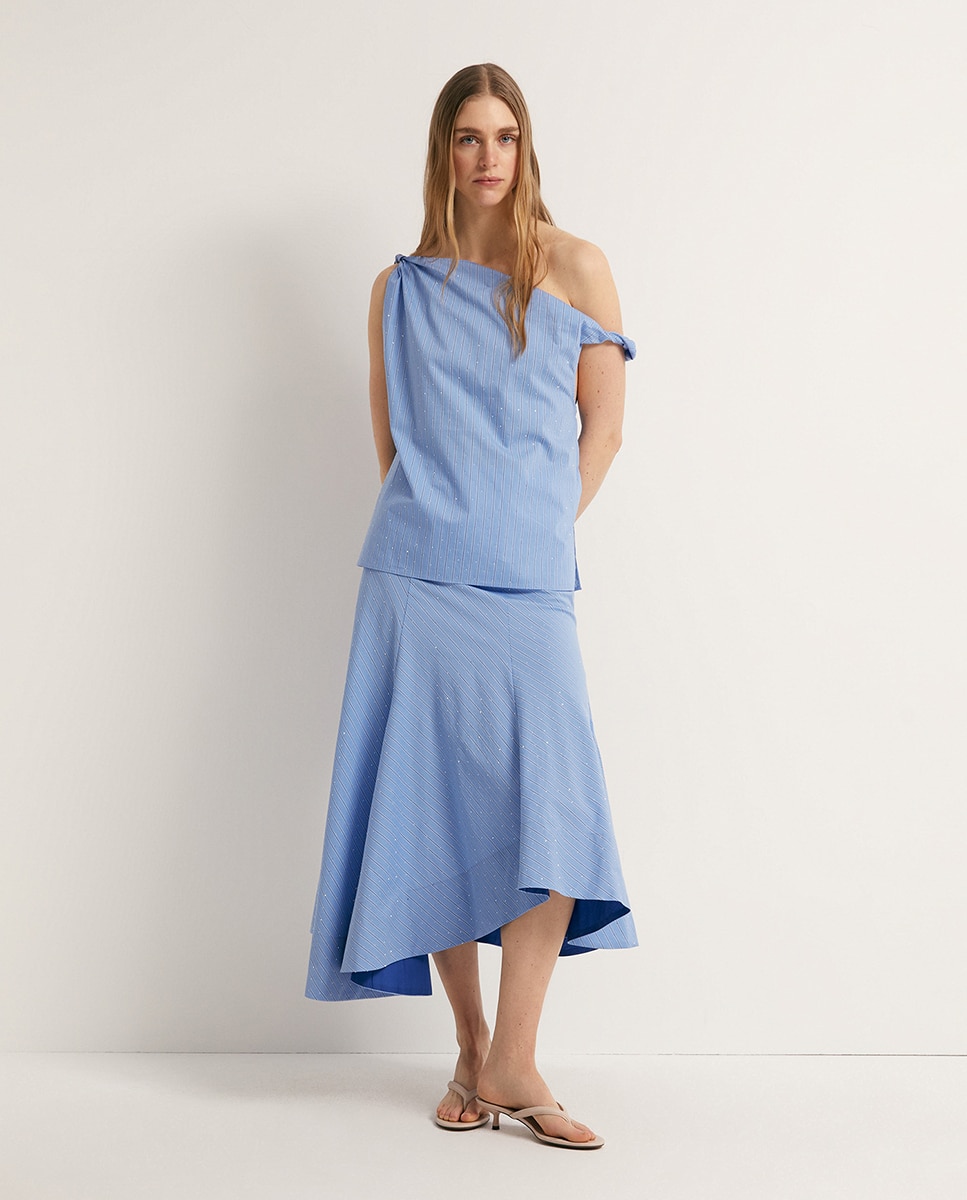 Blusa às Riscas com Brilho Azul-claro-2