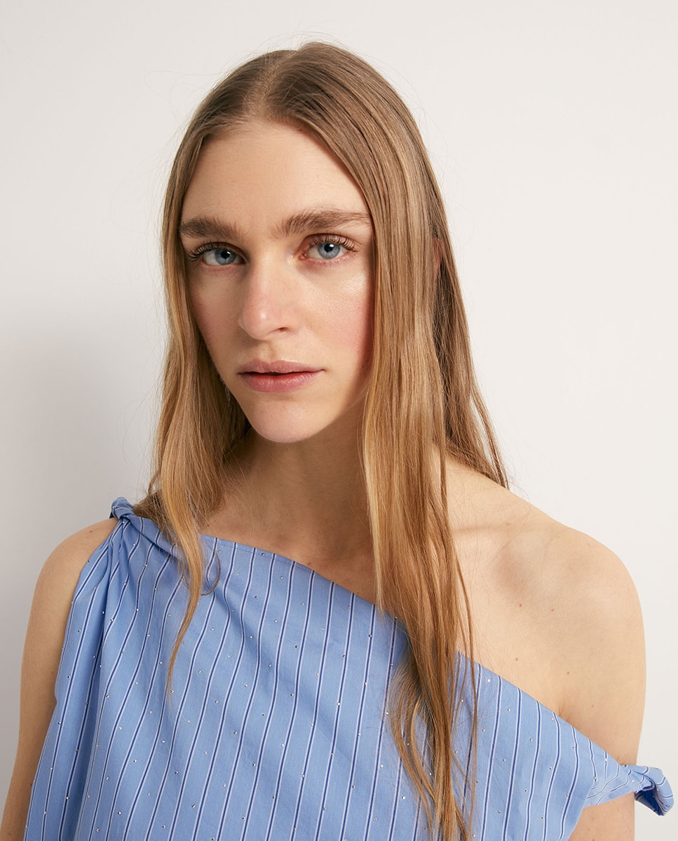 Blusa às Riscas com Brilho Azul-claro-3