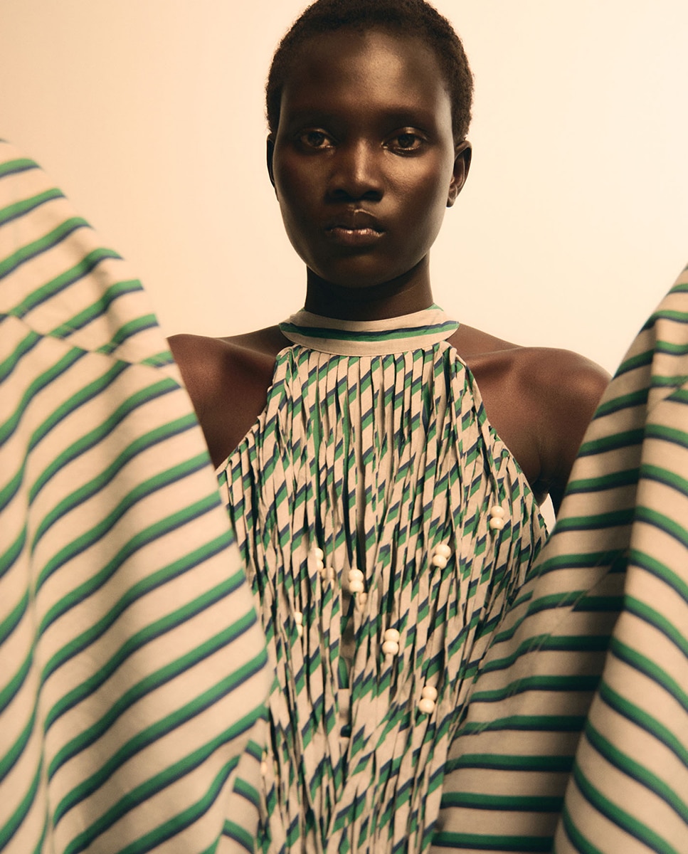 Blusa às Riscas com Franjas Verde-4