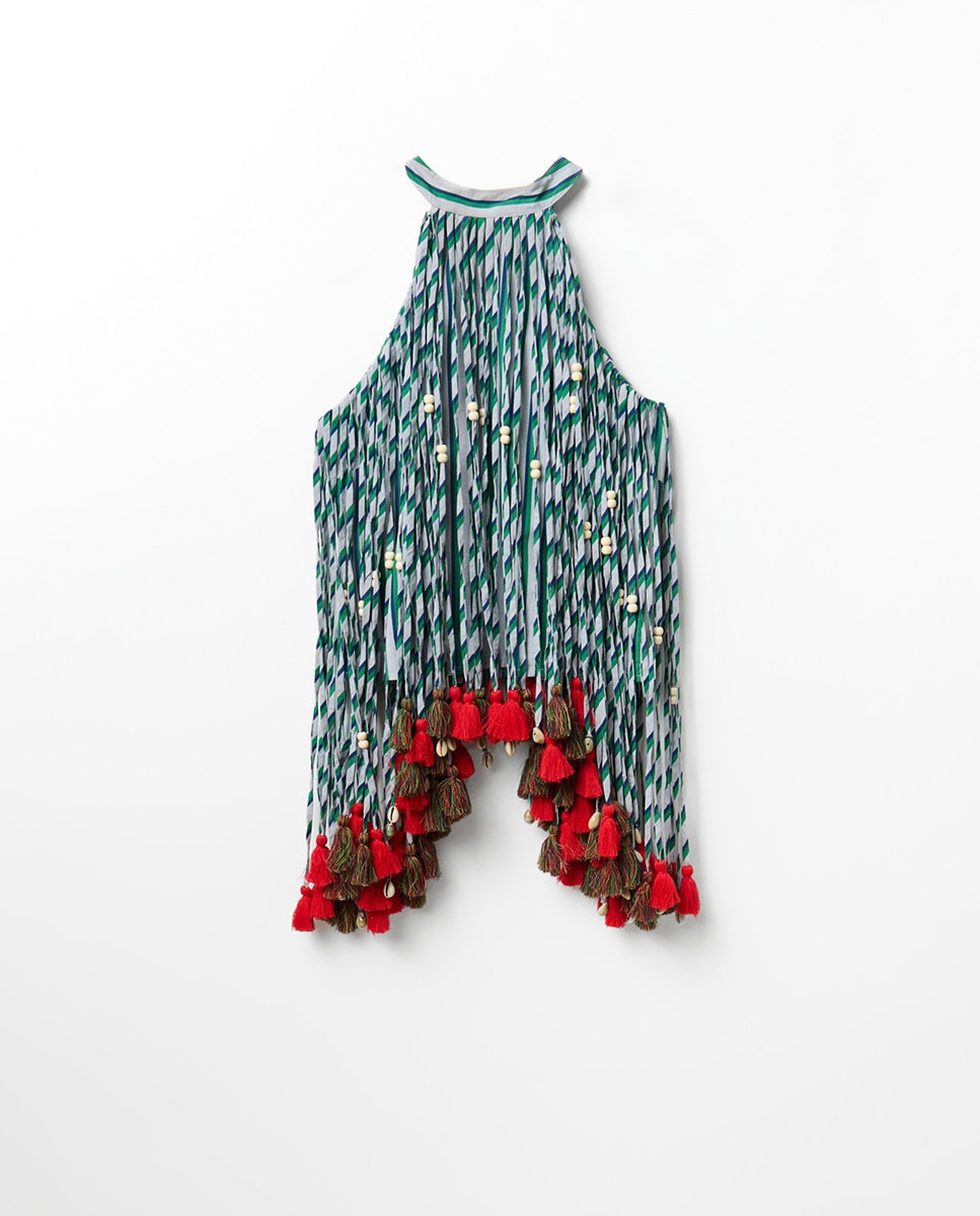 Blusa às Riscas com Franjas Verde-5