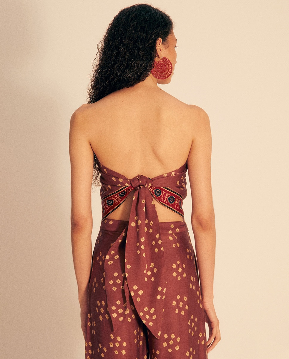 Top com Lenço Estampado Bordeaux-5