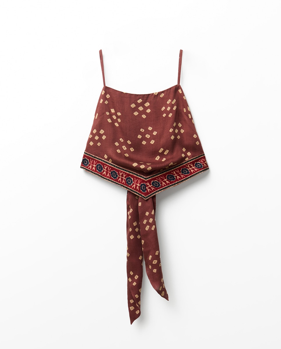 Top com Lenço Estampado Bordeaux-8