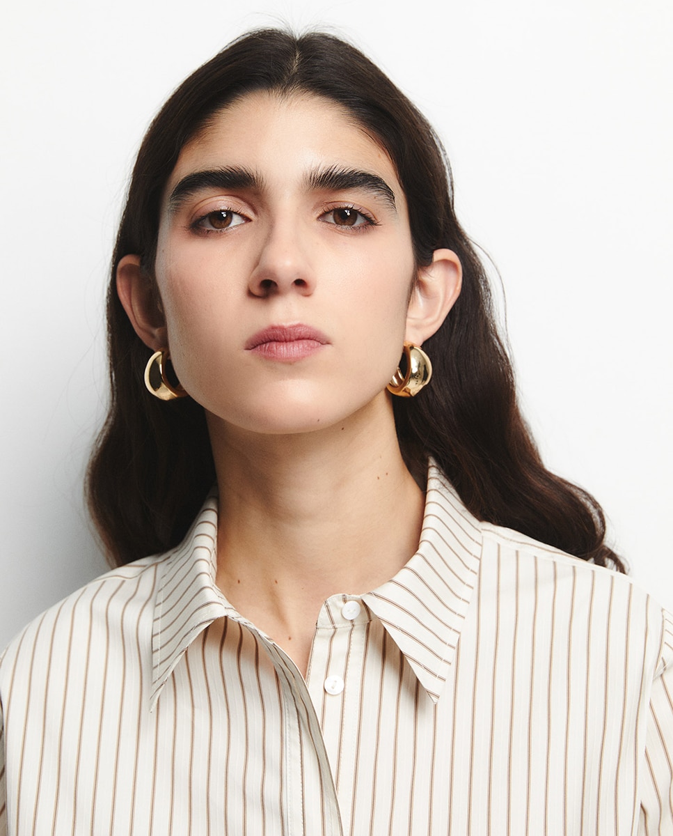 Camisa Oversize às Riscas Cru-5