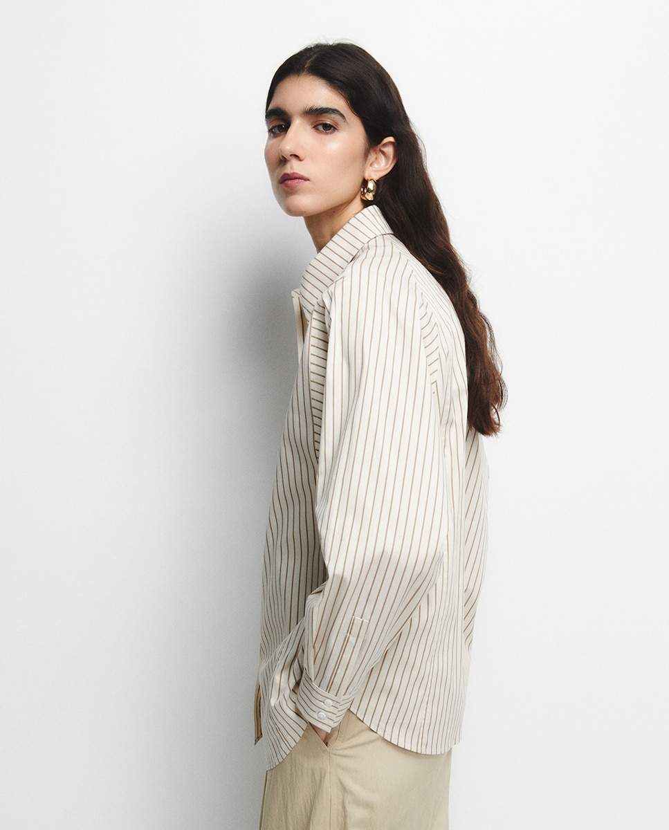 Camisa Oversize às Riscas Cru-6