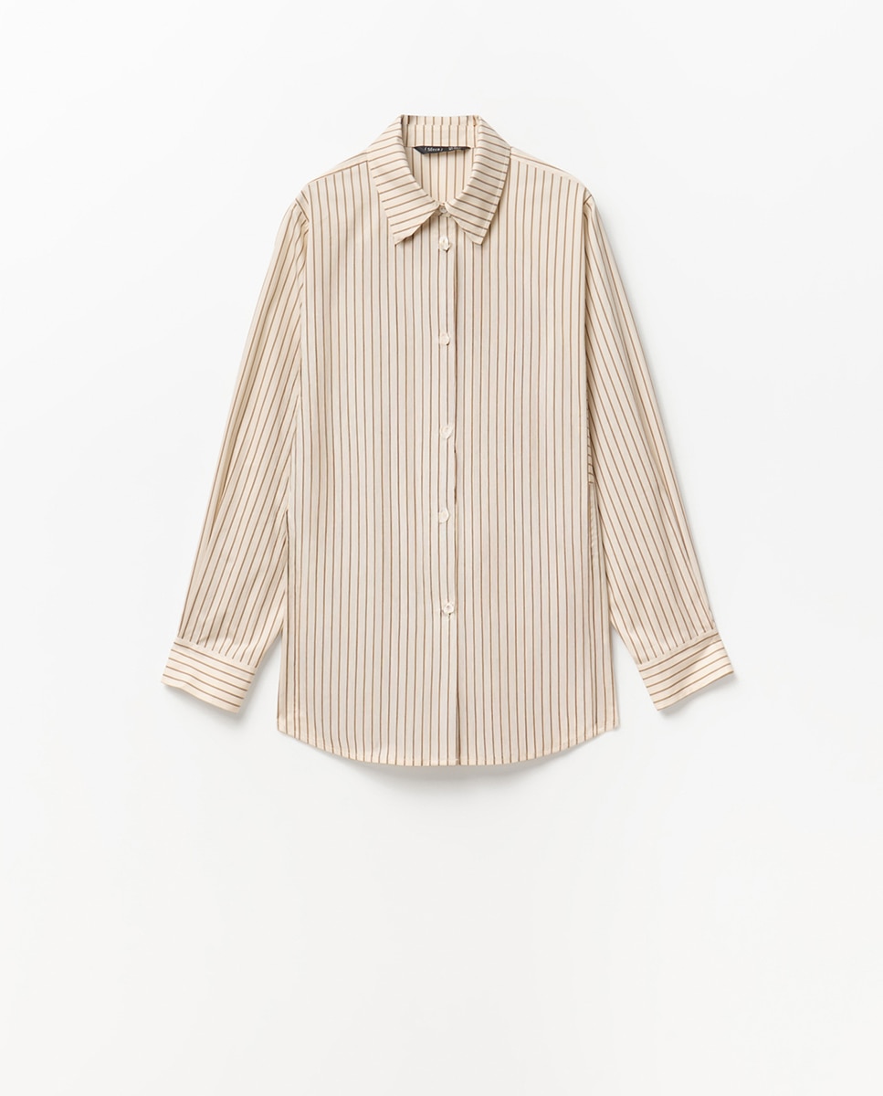 Camisa Oversize às Riscas Cru-8