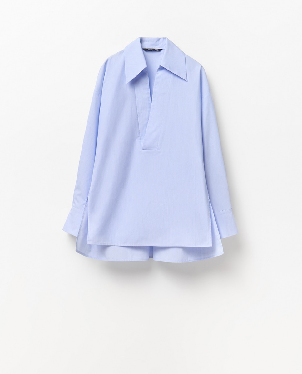 Camisa Tipo Polo às Riscas Azul-6