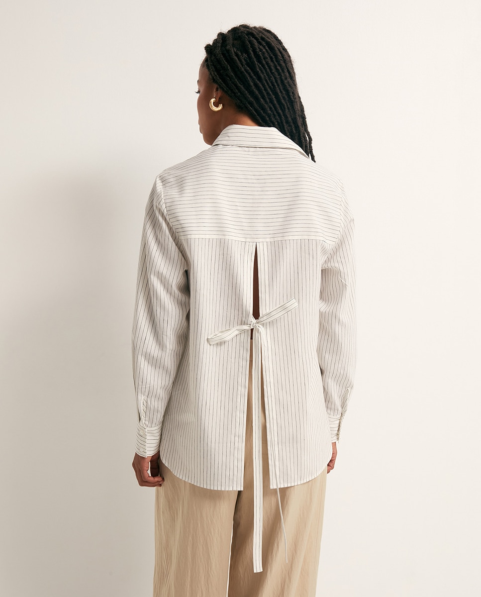Camisa às Riscas com Laço Branco-5