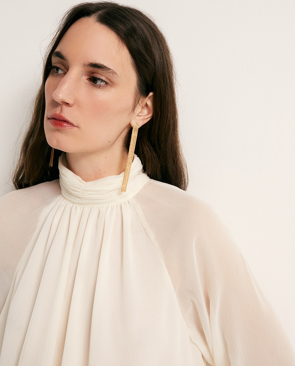 Blusa com manga com folhos Branco-marfim-3