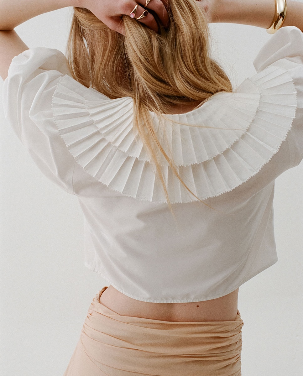 Blusa de Manga com Pregas Branco-3