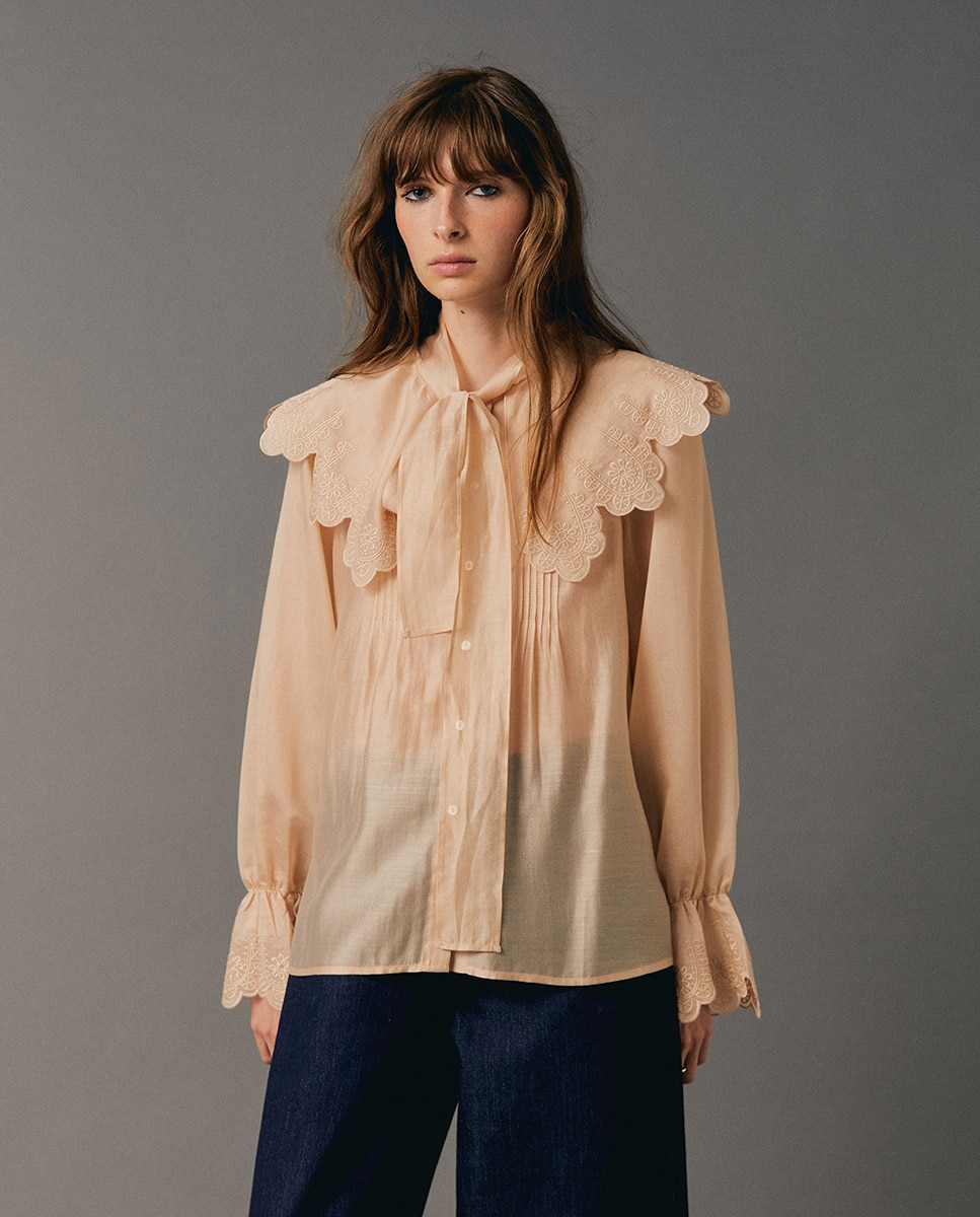 Blusa canesú lazada - Sfera - 130 Marfil 130 Marfil-2