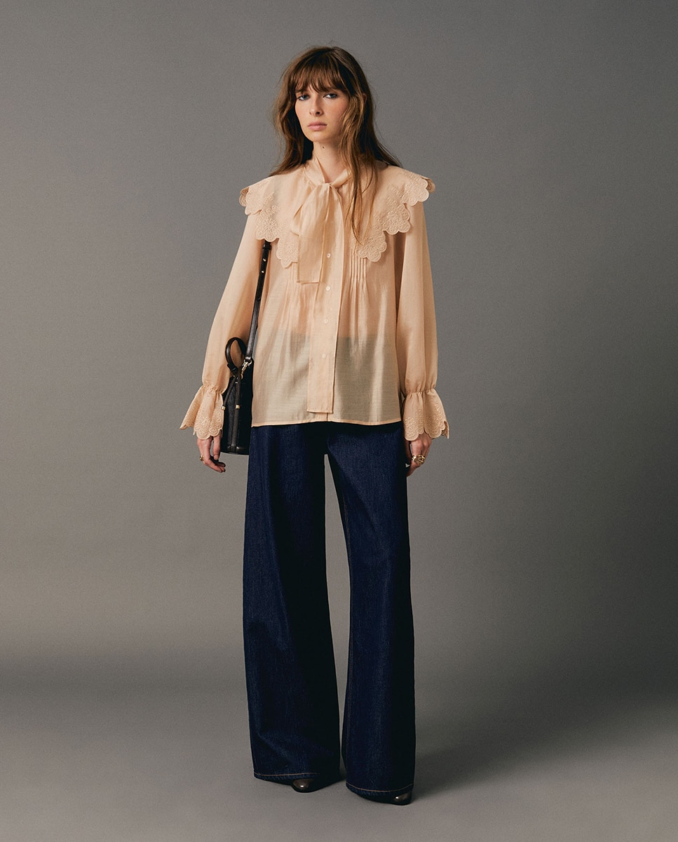 Blusa com Peitilho com Laço 130 Marfim-2