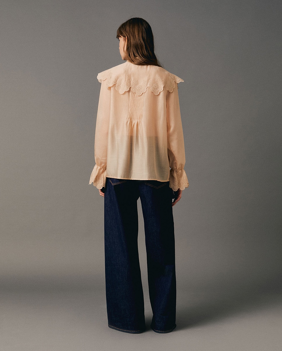 Blusa com Peitilho com Laço 130 Marfim-5