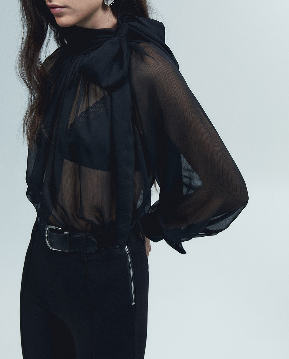 Imagen 3 de Camisa lazada transparente - Sfera - Negro Negro