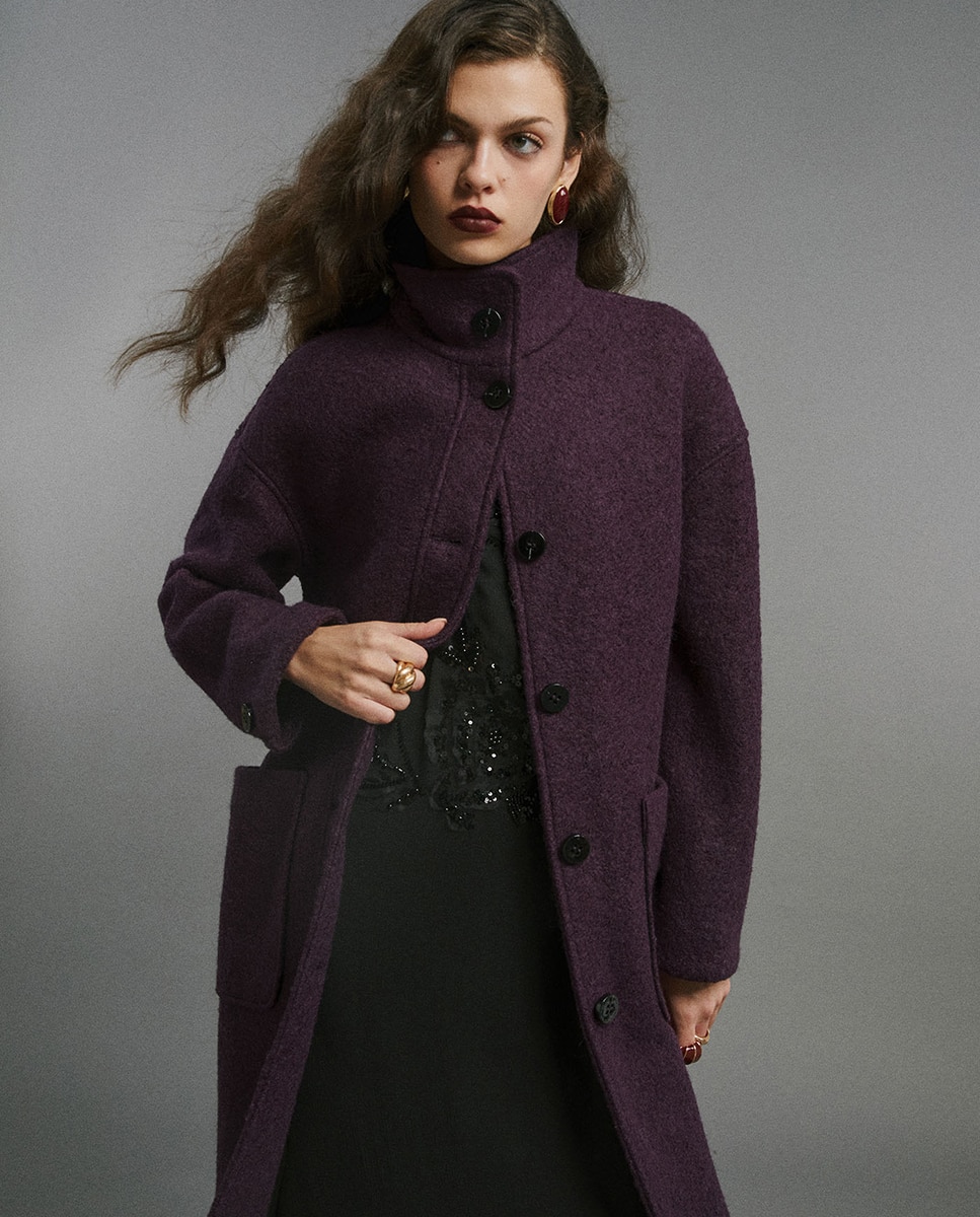 Sobretudo Boucle com Gola Multicolor-2