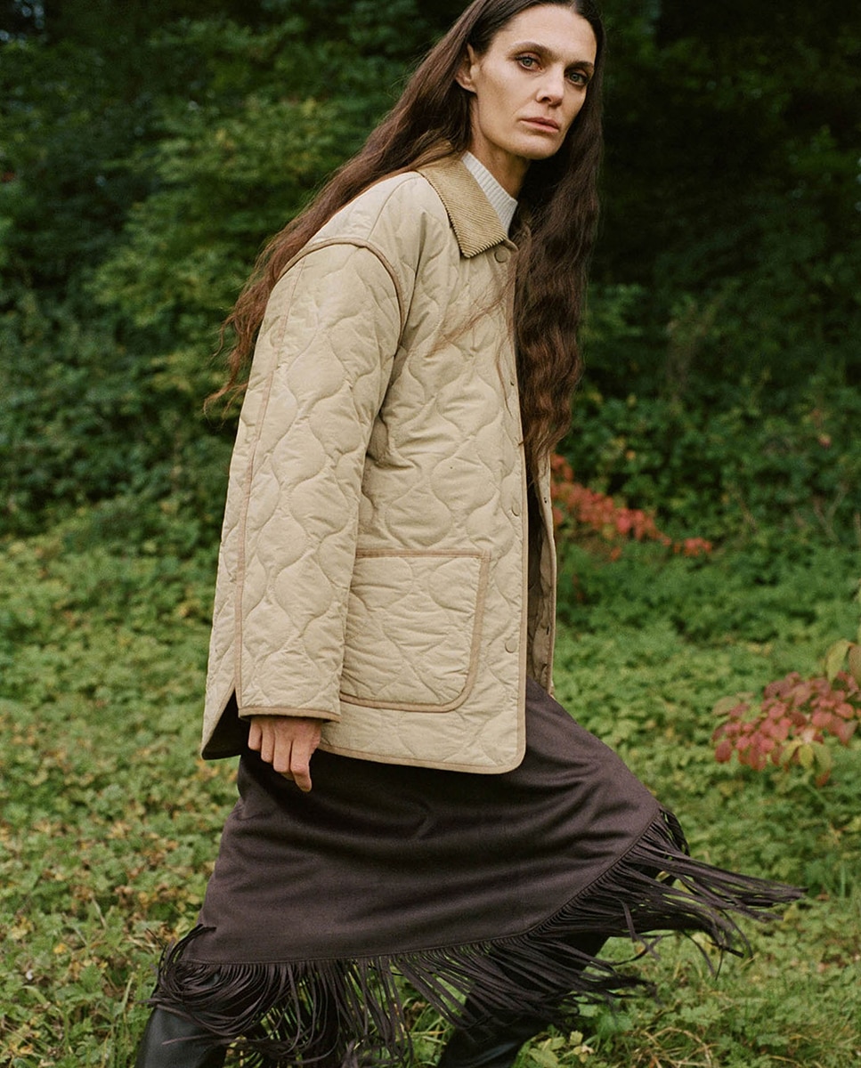 Sobretudo Acolchoado Curto Verde Azeitona-5