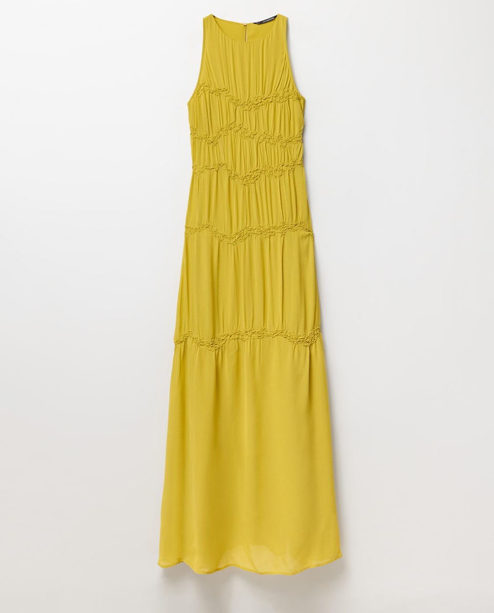 Vestido Comprido com Elásticos Amarelo-7