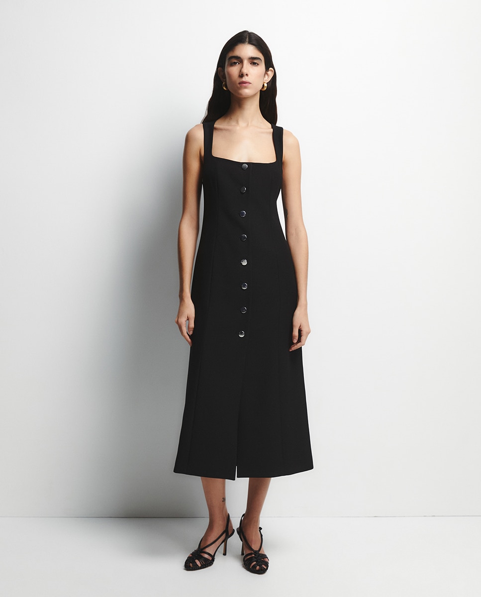 Vestido Midi com Botões Preto-2