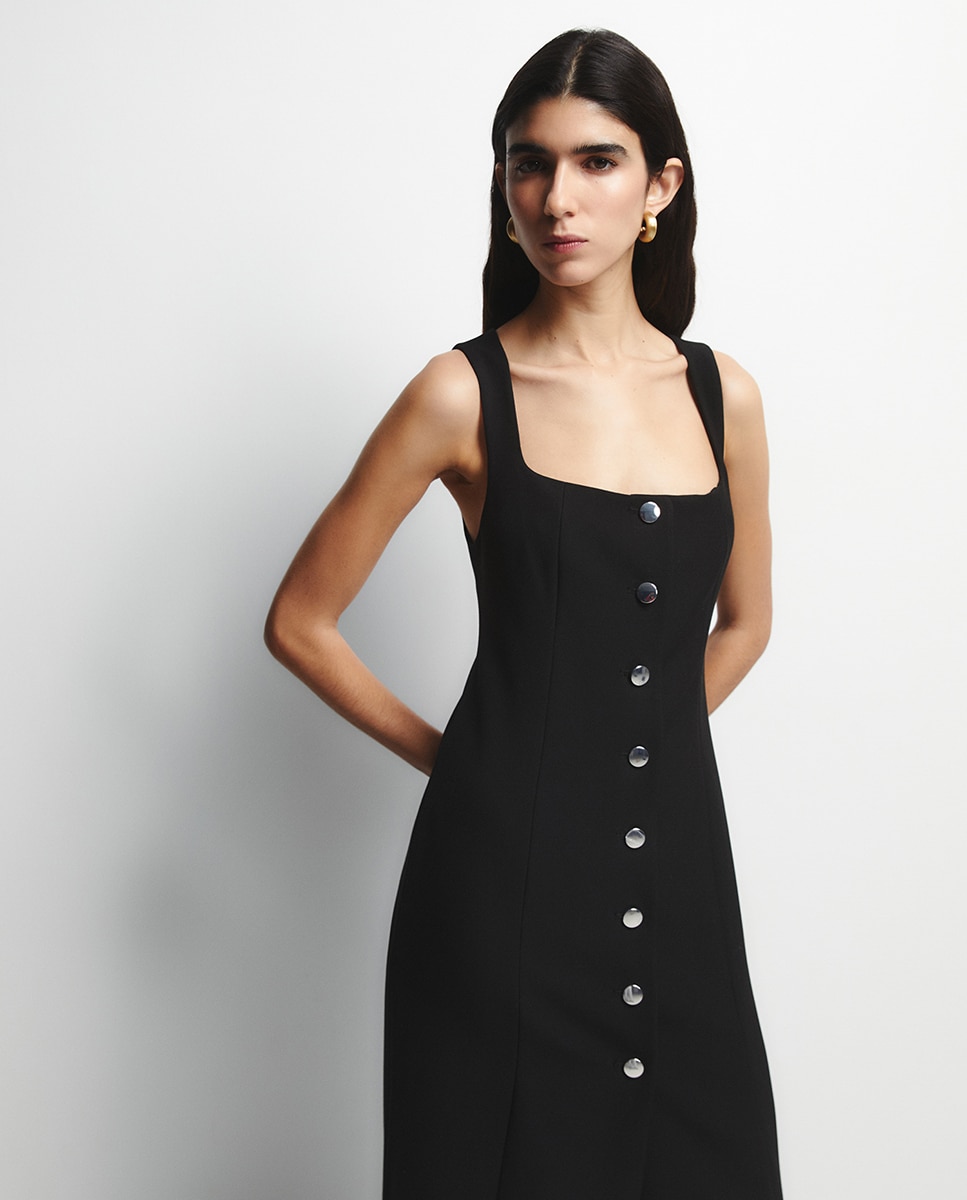 Vestido Midi com Botões Preto-3