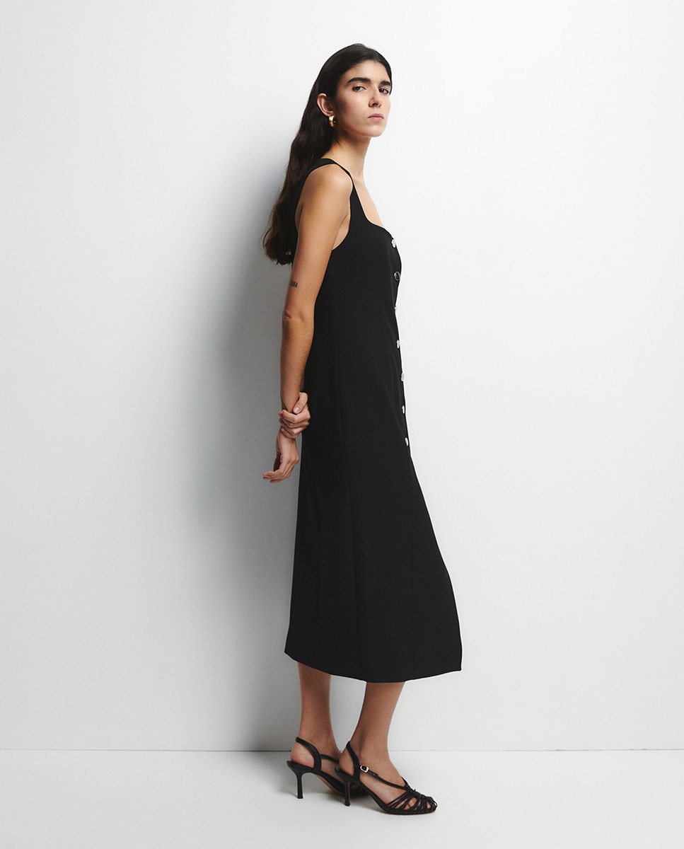 Vestido Midi com Botões Preto-5