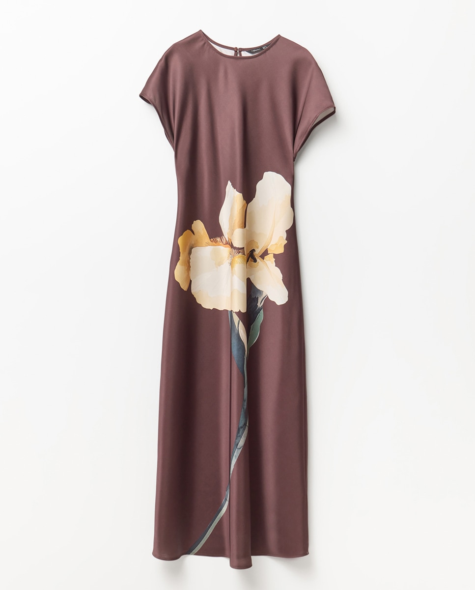 Vestido Acetinado com Flor Chocolate-8