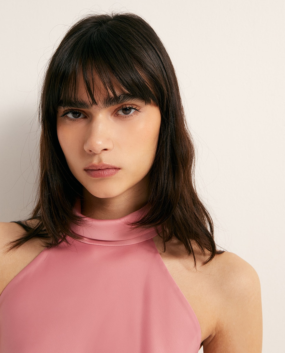 Vestido Halter Acetinado Rosa-2