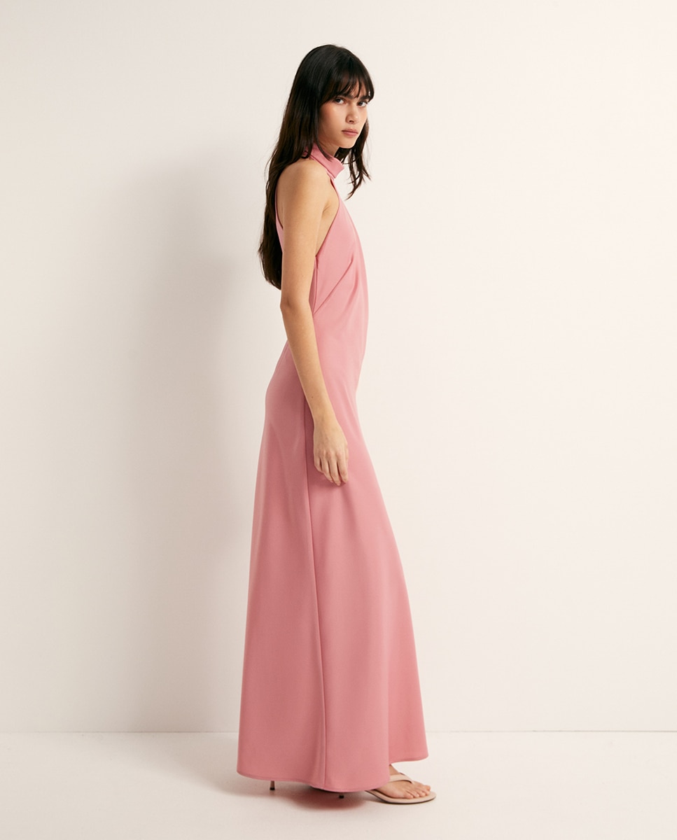 Vestido Halter Acetinado Rosa-3