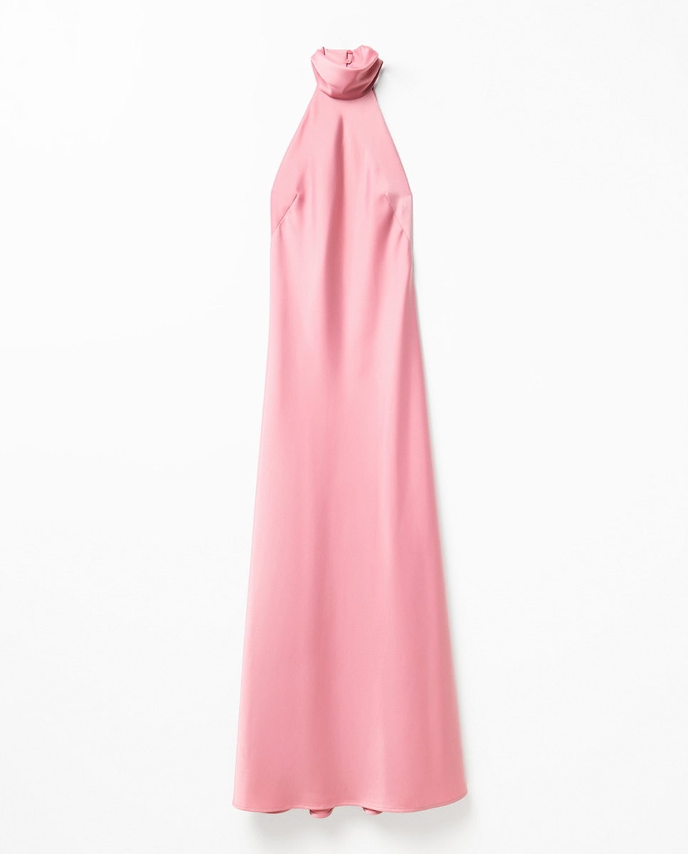 Vestido Halter Acetinado Rosa-6