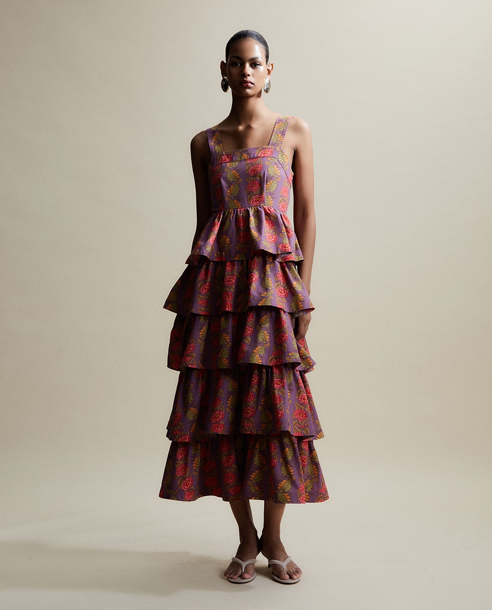 Imagem 0 de Vestido de Algodão com Folhos