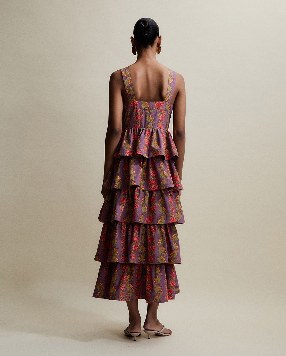 Vestido de Algodão com Folhos Lilás-3