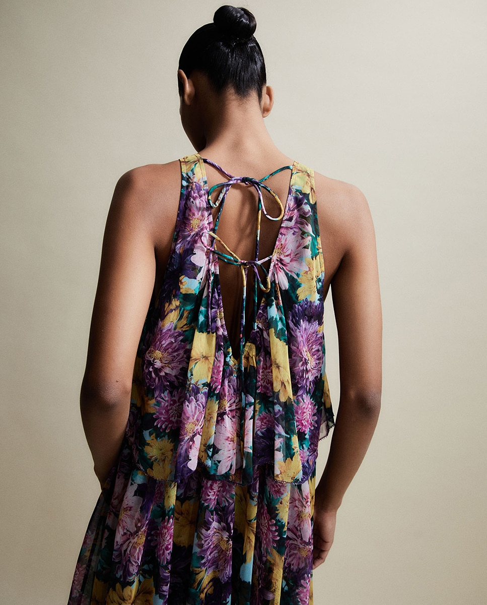 Vestido de Capas com Estampado Floral Roxo-6