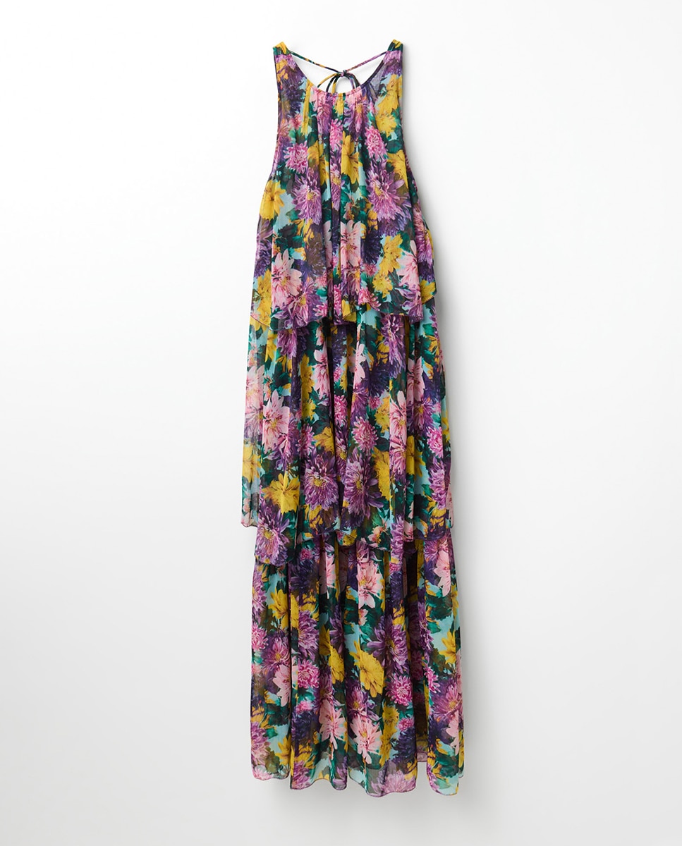 Vestido de Capas com Estampado Floral Roxo-7
