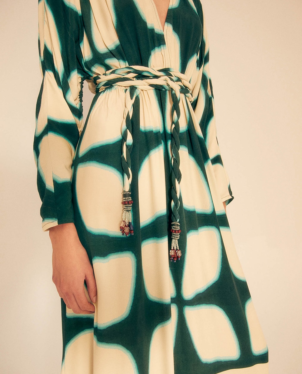 Vestido de Decote em Bico Estampado Multicolor-3