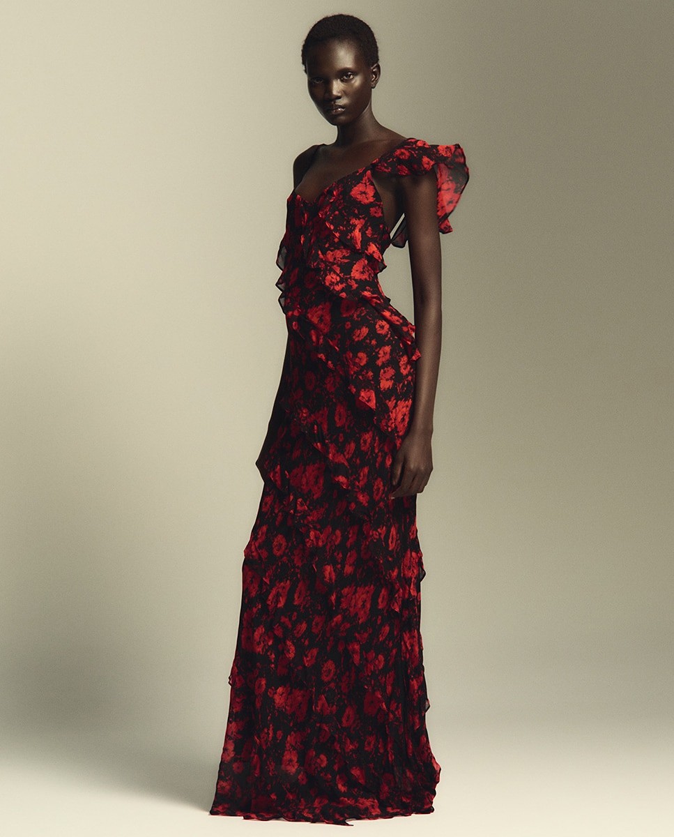 Imagem 0 de Vestido estampado com folhos