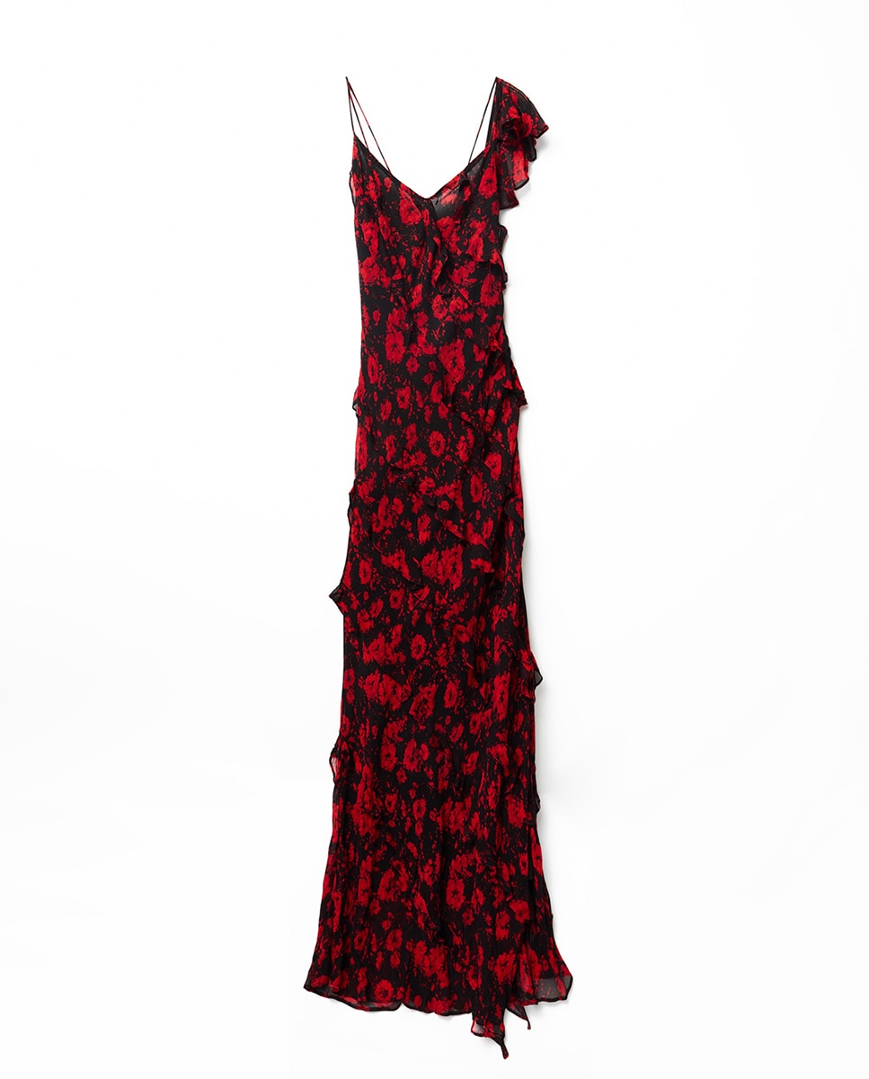 Vestido estampado com folhos Vermelho-6