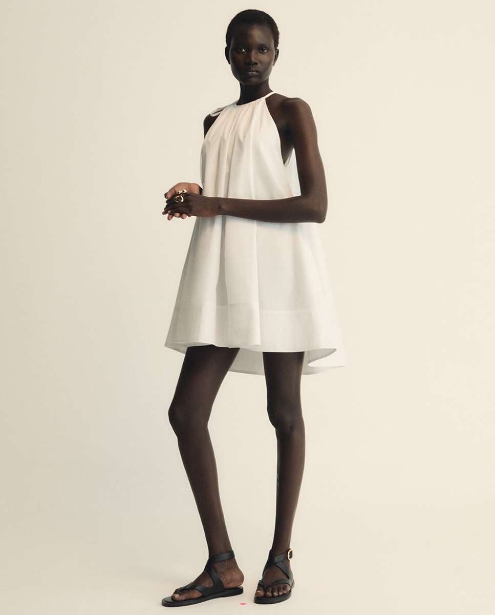 Vestido Rodado de Popelina Branco-2