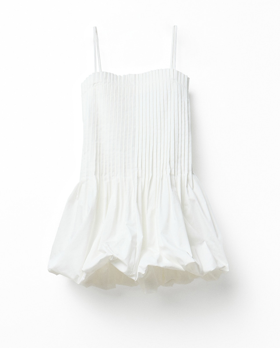 Vestido com Pregas e Manga Balão Branco-5