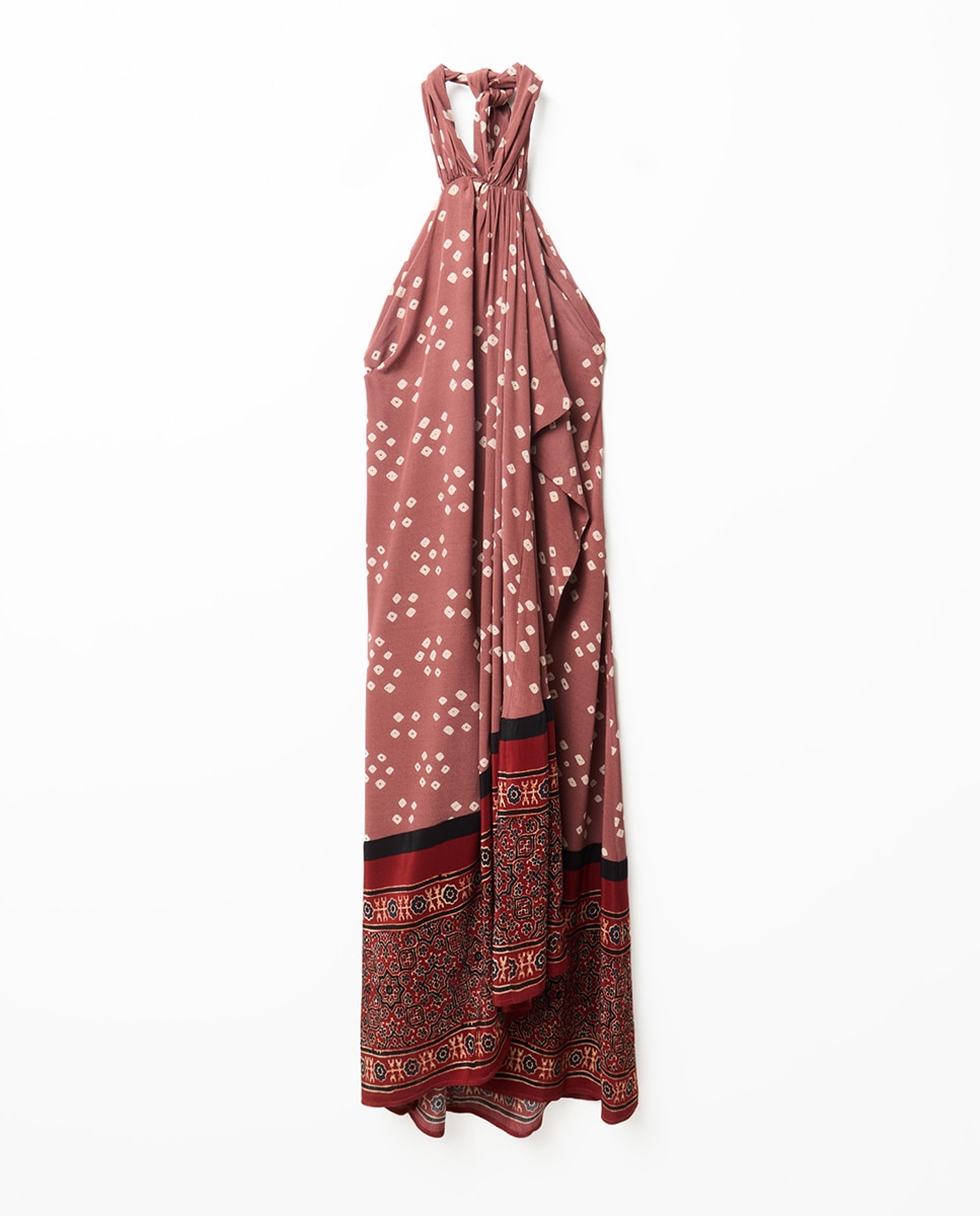 Vestido de Gola Halter Estampado Bordeaux-8